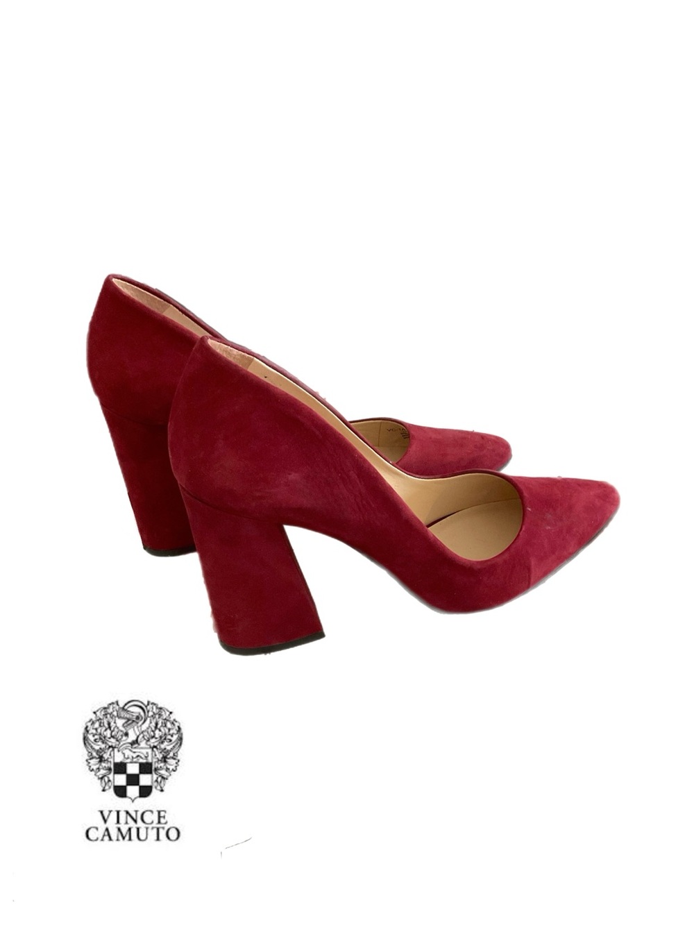 Vince Camuto Talise Sz 9 Pointed Toe Block Heel Pumps Burgundy Nubuck Leather
